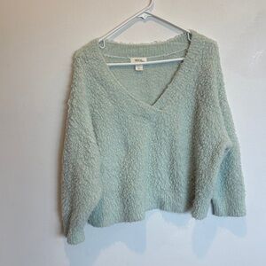 Fuzzy V-Neck Sweater in Light Mint